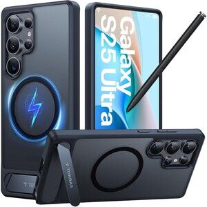 TORRAS Magnetic & Seamless Stand Galaxy S25 Ultra Case, Magsafe Black/Clear